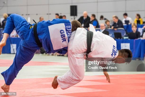 David Ferguson of Pro Judo throws Renz Vallejera of Team Bath for a wazari to win the u60kg silver medal in extra time leaving Vallejera with the...