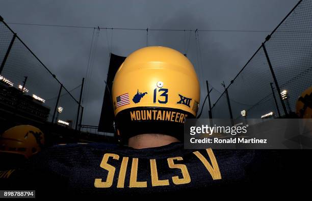 David Sills V of the West Virginia Mountaineers walks on the field during Zaxby's Heart of Dallas Bowl against the Utah Utes on December 26, 2017 at...