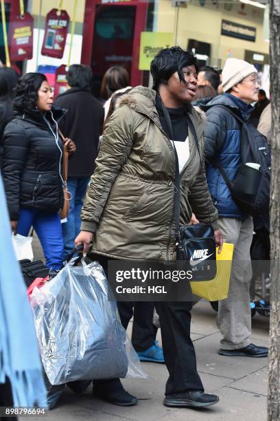 Shoppers on Oxford Street hit the Boxing Day Sales on December 26, 2017 in London, England. According to reports, a decrease for in-store shopping is...