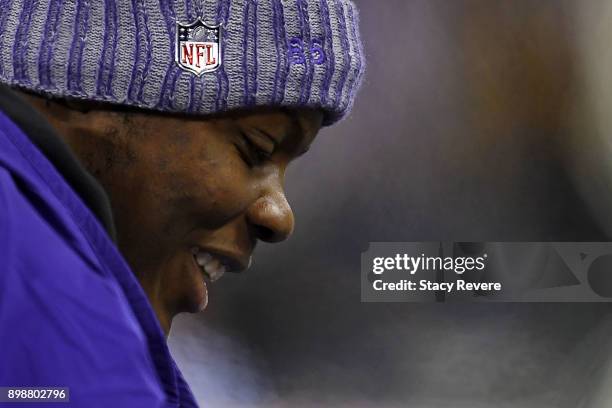 Teddy Bridgewater of the Minnesota Vikings walks on the sideline during a game against the Green Bay Packers at Lambeau Field on December 23, 2017 in...