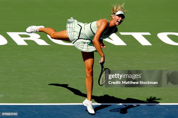 Maria Sharapova of Russia serves to Sybille Bammer of Austria during the Rogers Cup at the Rexall Center on August 19, 2009 in Toronto, Ontario,...