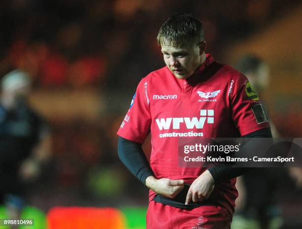 Scarlets' James Davies during the Guinness Pro14 Round 11 match between Scarlets and Ospreys at Parc y Scarlets on December 26, 2017 in Llanelli,...