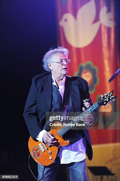 Leslie West of Mountain performing at the Heros of Woodstock Tour on the 40th anniversary of Woodstock at the Bethel Woods Art Center on August 15,...