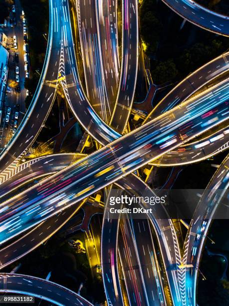 highway junction aerial view - traffic stock pictures, royalty-free photos & images