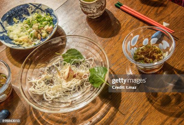 somen noodles are traditional japanese noodles - t maz stock pictures, royalty-free photos & images