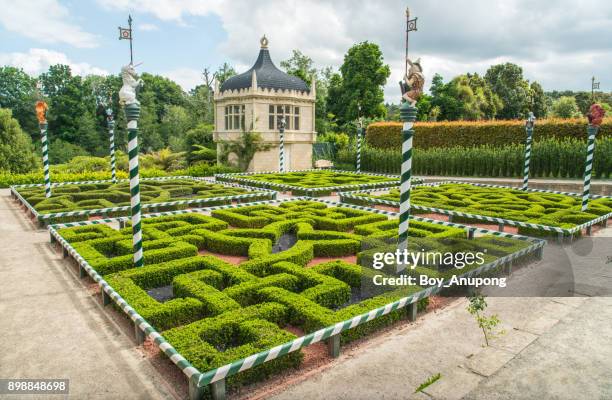 the scenery view of tudor garden in hamilton gardens of new zealand. - new fantasyland stock pictures, royalty-free photos & images