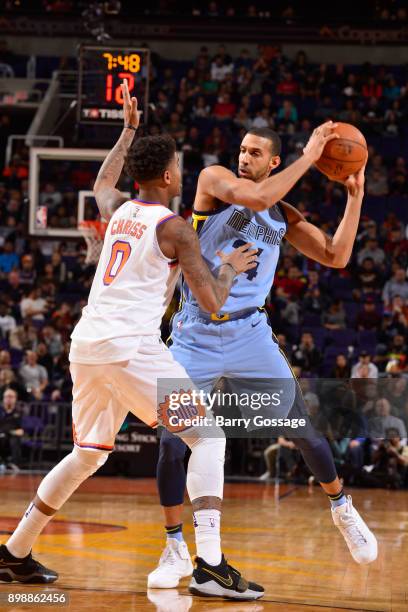 Brandan Wright of the Memphis Grizzlies handles the ball during the game against the Phoenix Suns on December 26, 2017 at Talking Stick Resort Arena...