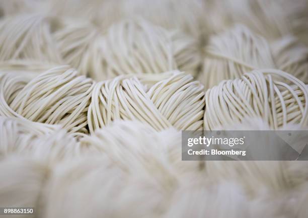 Ramen noodles made from Ra-Mugi sit at the Hakata-Sanki Co. Facility in Dazaifu, Fukuoka, Japan, on Dec. 21, 2017. Fukuoka, on Japans southern island...