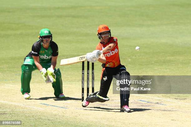 Lauren Ebsary of the Scorchers bats during the Women's Big Bash League match between the Melbourne Stars and the Perth Scorchers at WACA on December...