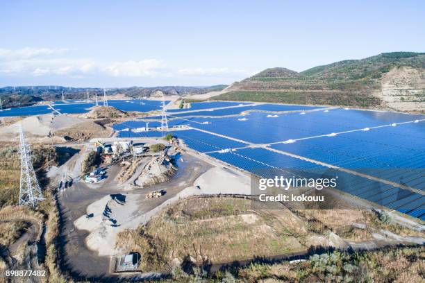 drone shooting. solar panel. - sustainable energy japan stock pictures, royalty-free photos & images