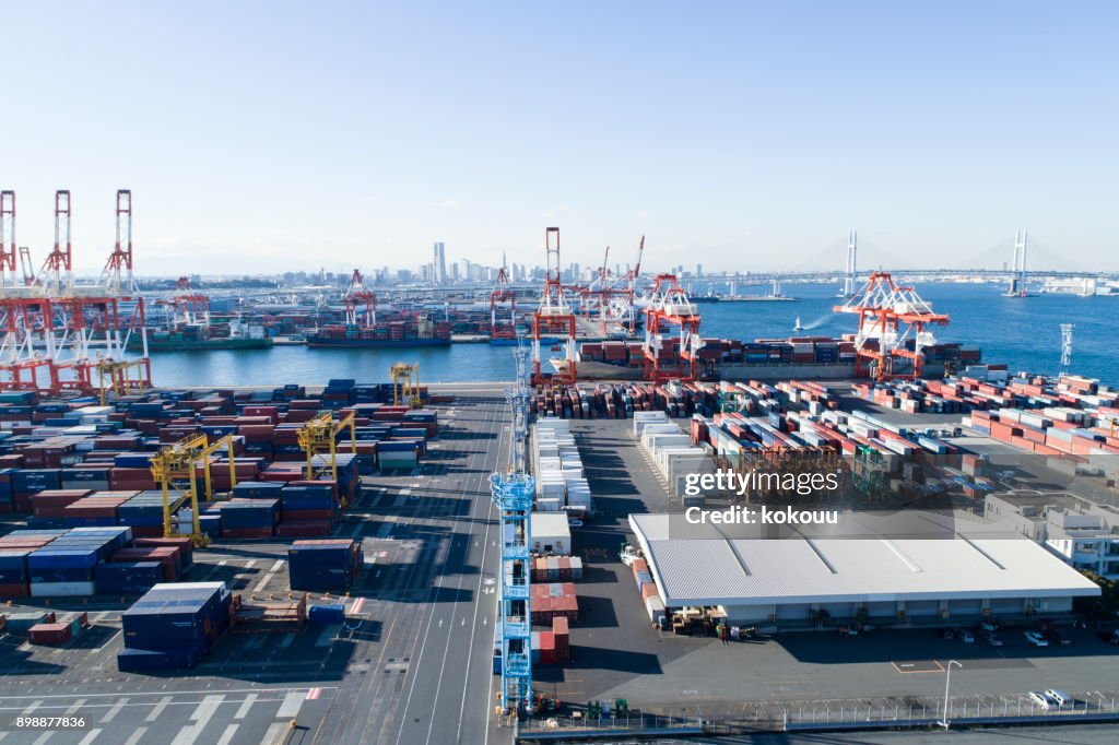 Drone shooting. Harbor, overhead view, sea.