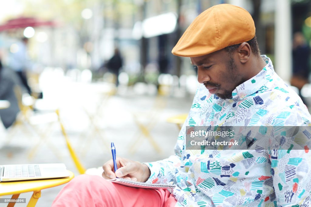 Writer working outside