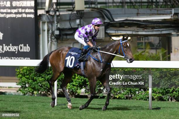 Jockey Silvestre De Sousa riding Peace Combination wins the Race 5 Longines International Jockeys' Championship - 2nd Leg at Happy Valley Racecourse...