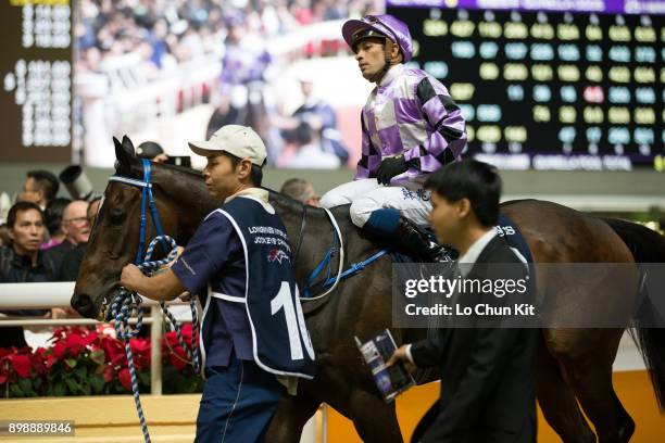 Jockey Silvestre De Sousa riding Peace Combination wins the Race 5 Longines International Jockeys' Championship - 2nd Leg at Happy Valley Racecourse...