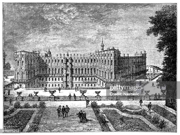 the castle of st. germain in the reign of henry iv - tours france stock illustrations