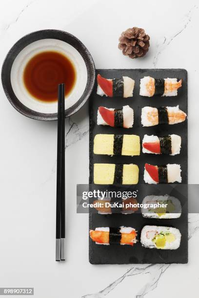 sushi - food from above stock pictures, royalty-free photos & images
