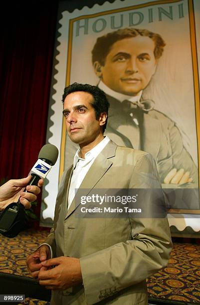 Magician David Copperfield attends the unveiling of the Harry Houdini 37-cent postage stamp at the Society of American Magicians Centennial...