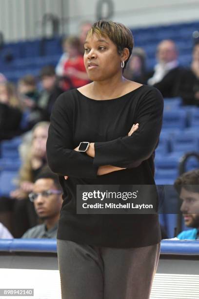 Head coach Coquese Washington of the Penn State Lady Lions looks on during a women's college basketball game against the American University Eagles...