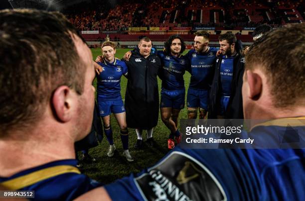 Limerick , Ireland - 26 December 2017; Leinster captain Jack McGrath speaks to the team following the Guinness PRO14 Round 11 match between Munster...