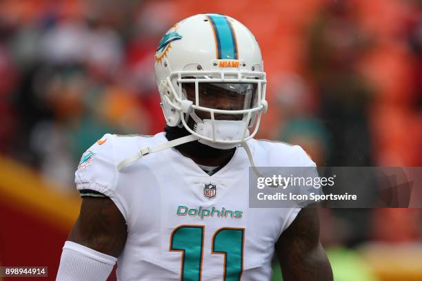 Miami Dolphins wide receiver DeVante Parker before a week 16 NFL game between the Miami Dolphins and Kansas City Chiefs on December 24, 2017 at...