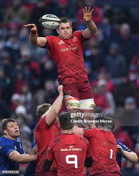 Limerick , Ireland - 26 December 2017; CJ Stander of Munster wins a lineout during the Guinness PRO14 Round 11 match between Munster and Leinster at...