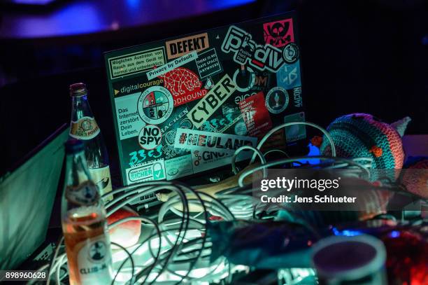 Laptop is standing on a table during the 34C3 Chaos Communication Congress of the Chaos Computer Club on December 27, 2017 in Leipzig, Germany. The...