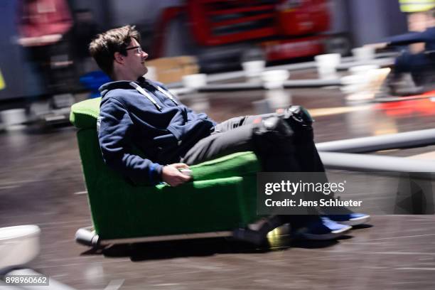 Participant attends the 34C3 Chaos Communication Congress of the Chaos Computer Club on December 27, 2017 in Leipzig, Germany. The annual congress...