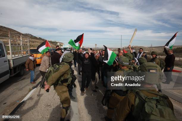 Israeli security forces intervene in Palestinians near Hawara checkpoint, south of the West Bank city of Nablus, during clashes following a...