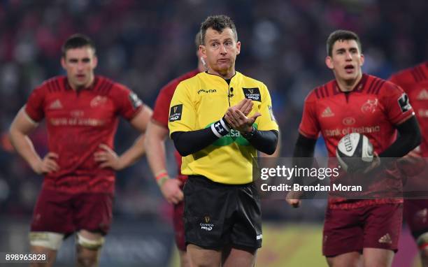 Limerick , Ireland - 26 December 2017; Referee Nigel Owens during the Guinness PRO14 Round 11 match between Munster and Leinster at Thomond Park in...