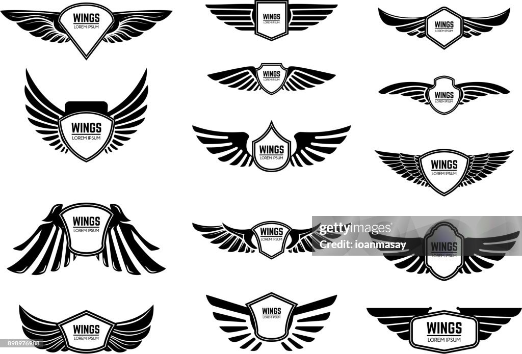Emblem Sign Set Of Blank Emblems With Wings Design Elements For Emblem Sign Label ...