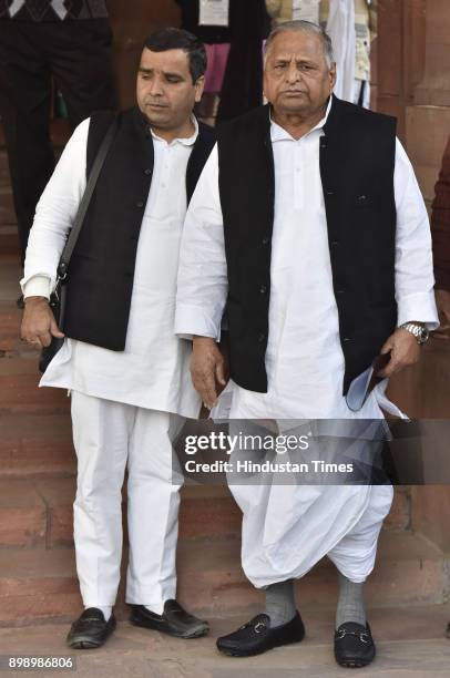 Samajwadi Party Member of Parliament, Lok Sabha Mulayam Singh after attending Parliament Winter Session on December 27, 2017 in New Delhi, India....