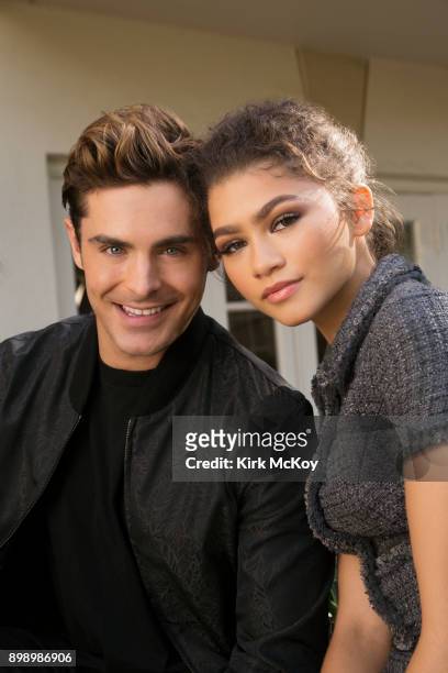 Actors Zac Efron and Zendaya from "The Greatest Showman, " are photographed for Los Angeles Times on November 28, 2017 in Los Angeles, California....