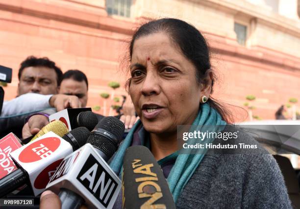 Defence Minister of India Nirmala Sitharaman during the Parliament Winter Session on December 27, 2017 in New Delhi, India. Impasse in Rajya Sabha...