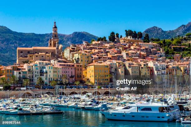 view of menton from the harbor , menton, french riviera, france - cannes street stock pictures, royalty-free photos & images