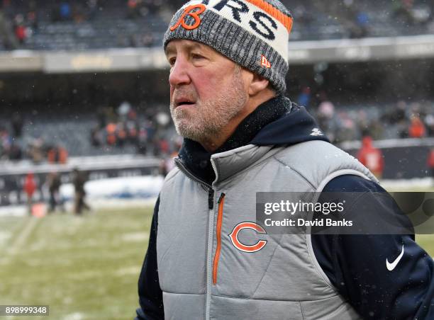 Head coach John Fox of the Chicago Bears walks off the field after the game against the Cleveland Browns on December 24, 2017 at Soldier Field in...