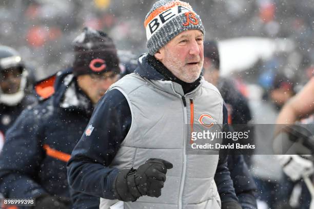 Head coach John Fox of the Chicago Bears leaves the field at halftime in a game against the Cleveland Browns on December 24, 2017 at Soldier Field in...