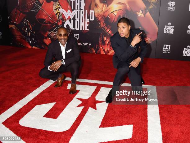Actors Joe Morton and Ray Fisher arrive at the premiere of Warner Bros. Pictures' 'Justice League' at the Dolby Theatre on November 13, 2017 in...