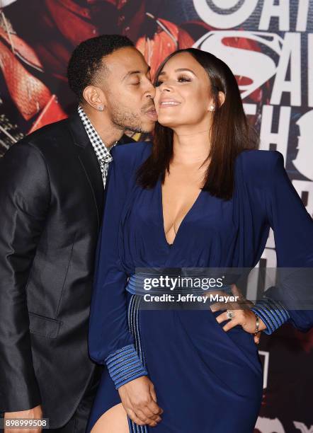 Actor/rapper Chris 'Ludacris' Bridges and wife Eudoxie Mbouguiengue arrive at the premiere of Warner Bros. Pictures' 'Justice League' at the Dolby...