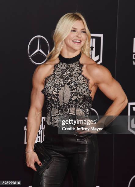 Actress Brooke Ence arrives at the premiere of Warner Bros. Pictures' 'Justice League' at the Dolby Theatre on November 13, 2017 in Hollywood,...