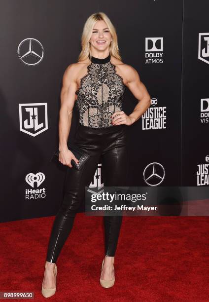 Actress Brooke Ence arrives at the premiere of Warner Bros. Pictures' 'Justice League' at the Dolby Theatre on November 13, 2017 in Hollywood,...