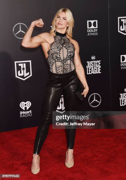 Actress Brooke Ence arrives at the premiere of Warner Bros. Pictures' 'Justice League' at the Dolby Theatre on November 13, 2017 in Hollywood,...