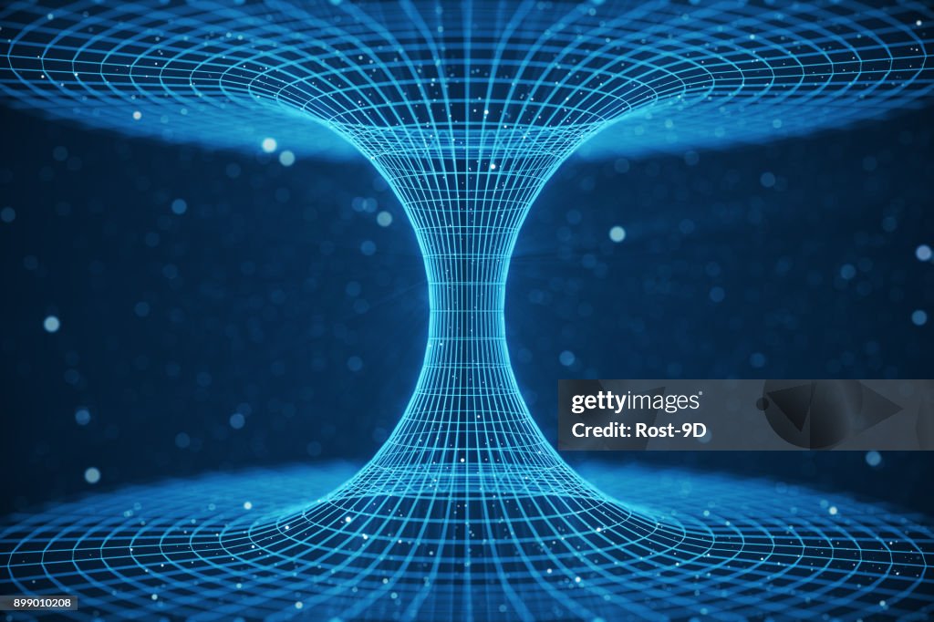 3D illustration tunnel or wormhole, tunnel that can connect one universe with another. Abstract speed tunnel warp in space, wormhole or black hole, scene of overcoming the temporary space in cosmos