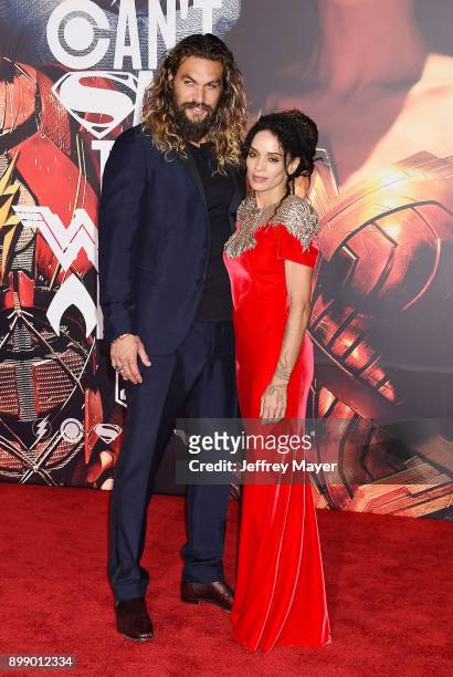 Actor Jason Momoa and wife/actress Lisa Bonet arrive at the premiere of Warner Bros. Pictures' 'Justice League' at the Dolby Theatre on November 13,...