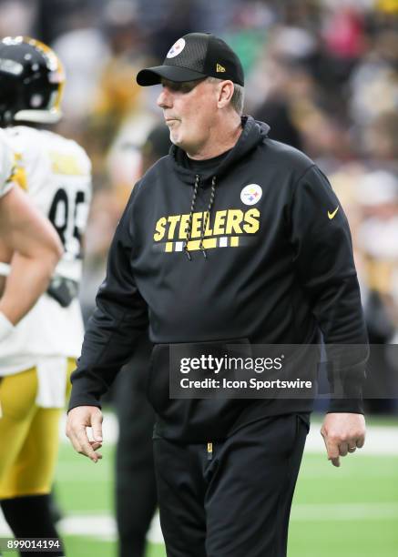 Pittsburgh Steelers defensive coordinator Keith Butler oversees warmups during the game between the Pittsburgh Steelers and Houston Texans on...