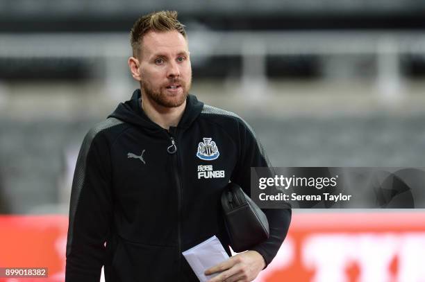 Newcastle United's Goalkeeper Rob Elliot arrives for the Premier League match between Newcastle United and Manchester City at St.James' Park on...