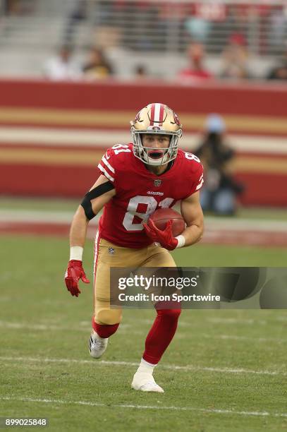 San Francisco 49ers wide receiver Trent Taylor runs the ball during an NFL game against the Jacksonville Jaguars at Levi's Stadium in Santa Clara,...
