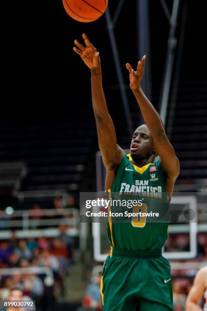 San Francisco Dons Men's Basketball Freshman Guard Souley Boum shoots the ball during the Stanford Cardinals Men's Basketball team's 71-59 victory...