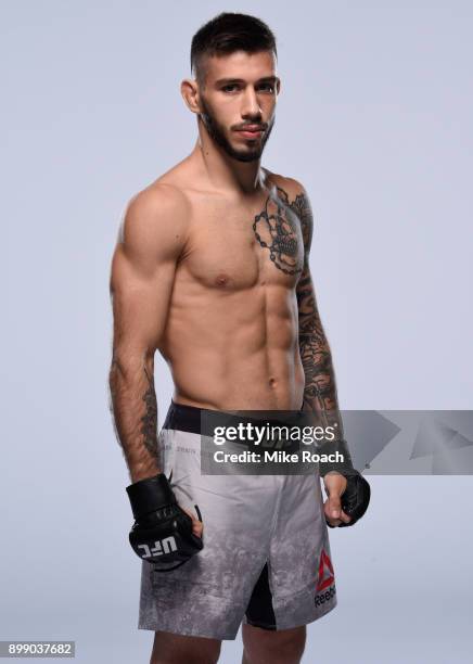 Matheus Nicolau of Brazil poses for a portrait during a UFC photo session on December 26, 2017 in Las Vegas, Nevada.