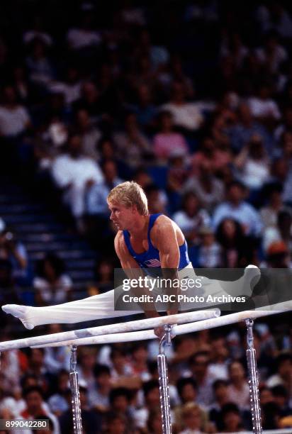 Los Angeles, CA Bart Conner, Men's Gymnastics team competition, Pauley Pavilion, at the 1984 Summer Olympics, July 31, 1984.