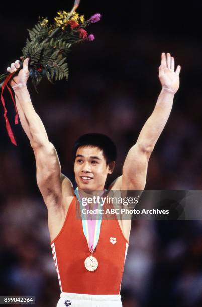 Los Angeles, CA Li Ning Men's Gymnastics medal ceremony, Pauley Pavilion, at the 1984 Summer Olympics, July 31, 1984.